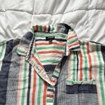 a.n.a  A New Approach Shirt Womens Size Large Striped Green Short Sleeve Button Photo 3