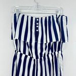 Lulus ‎ Striped Strapless Romper Women's Size L Blue White Ruffle Layered Casual Photo 3