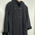 Vintage Donnybrook Wool Coat Trench Hood Faux Fur Cuffed Heavyweight Princess Black Size 18W Photo 2