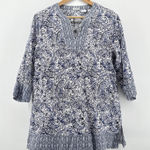 Sigrid Olsen  100% Linen Tunic Top Blue White Floral Paisley Print‎ Medium Luxury Photo 0