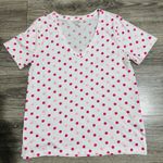 Lucky Brand  Women Polka Dot V Neck Tee Shirt White Pink Size Medium Photo 4