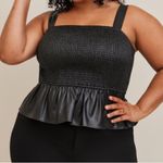 Torrid  Peplum‎ Faux Leather Smocked Top Black size 3X Photo 0