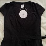 Princess Polly Mini Black Linen Self-Tie Wrap Dress Photo 1