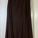 CLARA S. Brown MIDI Skirt Flowy Elastic Waist Slit Boho L Comfort READ Pull On Size L Photo 0
