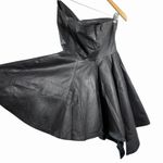 VTG Italian Leather Strapless Studded Cocktail Dress Black Asym Hem 42 80s Glam Size 6 Photo 2