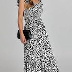 NEW Square Neck Maxi Dress Ruffle Smocked Sundress Pockets XL Black Photo 1