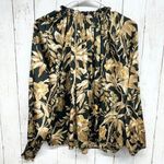 H&M Blouse Women Size 2 Gold Floral Wide Frill-Collared Mock Neck Long Sleeve Photo 0