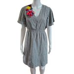 Judith March  Striped Flutter Sleeve V-Neck Dress Floral Applique S Retro Photo 1