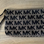 Michael Kors  MK Logo Canvas Wristlet Pouch Clutch Cosmetic Bag Gold Tone Photo 0