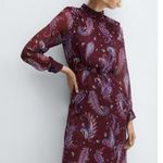 MNG Women's Red Maroon Paisley Long Sleeve Mockneck Cocktail Maxi Dress Size 6 Photo 1