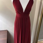 Windsor  Deep Red Plunging V-Neck Pleated Maxi Dress Size S Photo 3