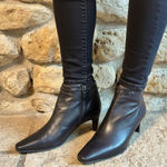 PREVATA Black Soft Leather Short Ankle High Heel Side Zip Boots Booties 7.5 Photo 0