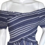Japna  Dress Women Small Blue Striped Short Sleeve Off Shoulder Bohemian Peasant‎ Photo 4