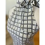 Y2K Vintage White Black Plaid Shiny Sparkle Neck Tie Sleeveless High Neck Blouse Photo 4