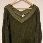Free People  Southside Thermal Size Small V Neck Oversized Sweater Top Moss Green Photo 2