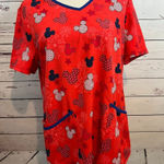 Disney  Mickey Mouse Scrub Shirt Top‎ Large Nursing Uniform Vet Dental USA Stars Photo 0