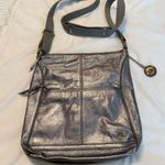 The Sak  Iris Metallic Silver Leather Crossbody Bag Purse Bird Floral Lining Photo 0