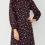 Ann Taylor Cherry Print Shift Dress Navy Puff Sleeve Size S Photo 0
