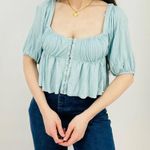 Urban Outfitters  baby blue ditsy peplum milkmaid top size M Photo 7