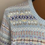 Tiara International light blue fair isle Nordic zip sweater size L Photo 75