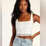 Lulu’s White Lace Crop Tank Top Size M Photo 4