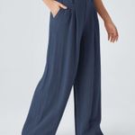 Halara Wide Leg Flowy Solid Palazzo Casual Linen Feel Pants Sec Blue XL petite Photo 5