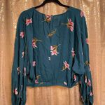 Billabong  Teal Floral Safe Bet Flowy Crossover Semi Cropped Top, Large Photo 1