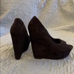 Black suede open toe wedge heels. EUC. Size 6.5 Photo 3