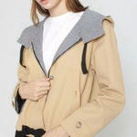 All:Row cropped gingham trim hooded trench coat size small Tan Photo 0