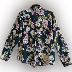 Guess Long Sleeve Floral Button Up Blouse, Front Pockets, Roll Up Sleeves, L Photo 1