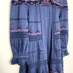 Johnny Was Reina Midi Dress Womens Large Linen-Blend Blue Embroidered Photo 5