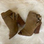 joe's jeans 🛍️  Petra Suede Peep Toe Tobacco Tan Block Heel Sandals Size 5.5 Photo 2