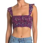 Nanette Lepore  Womens Suzie Smocked Floral Paisley Crop Top Ruffle Size S Small Photo 2