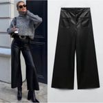ZARA Blogger Fave Black Faux Leather High Rise Wide Leg Cropped Marine Pants 6 Photo 13