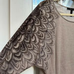 BCBGMAXAZRIA  | Lucia Tan Bohemian Sheer Printed Long Sleeves Blouse Size L Large Photo 6