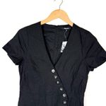 Madewell  Linen-blend button-wrap midi dress in Black Photo 4