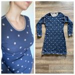Sweater Dress Reversible Navy Taupe Brown Dot Large Soft Stretch Blue Photo 4
