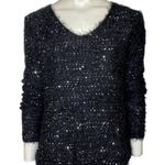 Nuage Lace Up Back Scoop Neck Sparkle Sweater Black Silver Size Large NWT Photo 0