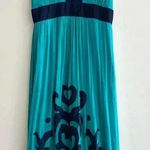 Miss Sixty  Teal and Navy Blue Silk Gown Maxi Floral Dress, Size 4 Photo 0