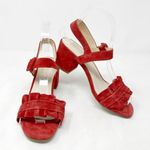 [E8 By Miista] Red Suede Leather Sandie Ruffle Strap Block Heel Sandals Size 5.5 Photo 1