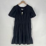 Anthropologie The Somerset Textured Black Mini Dress Cotton Peasant Tiered NWT Photo 1
