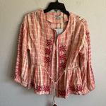 NWT Seen and Be Seen Red Cream Stripe Open Cardigan Blouse Womens S Photo 0