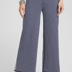 Chico's Chico’s Wide Leg Cropped Sweater Pants Sz 2 L 12 Navy Blue Striped Knit Capsule Photo 0