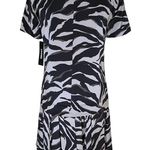 DKNY  Women’s Zebra Animal Print Pleated Dress Size S Drop Waist Black Gray Photo 4