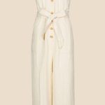 FRNCH  Paris Laurena Cotton Gauze Jumpsuit Button Tie Belt Wide Leg V Lagenlook Photo 3