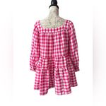 Entro  Women’s Size Large Pink & White Gingham Babydoll Top with Square Neck Photo 5