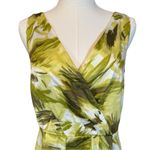 Ann Taylor  Olive Lime Green Abstract Pattern V-neck Midi Dress Small 6 Photo 2