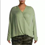 Terra & Sky  Green Long Sleeve Open Wrap‎ Top 4X Photo 1
