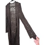 Brown Crochet Knit Long‎ Sleeves Open Front Long Cardigan Womens Size L Size L Photo 3