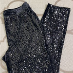 CHICO'S Holiday Velvet Black Sequins & Panne Tapered Ankle Pants, Size .5 (6) Photo 0